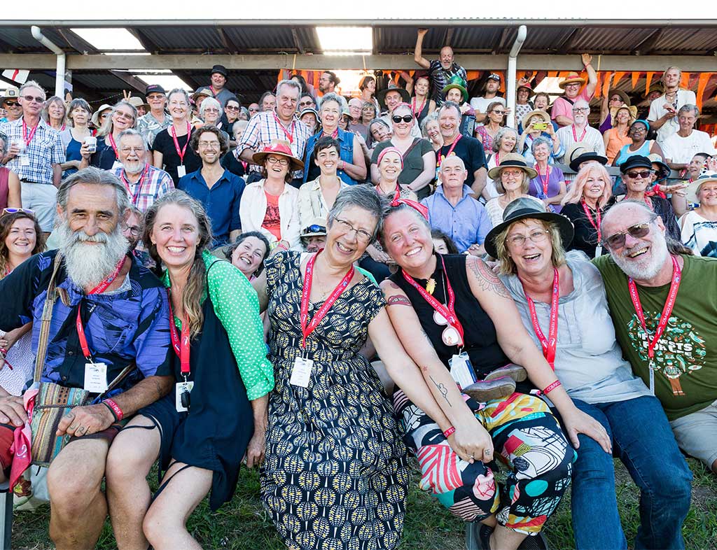 Zena Armstrong with 2019 Cobargo Folk Festival Volunteer Team. Image provided by Zena Armstrong